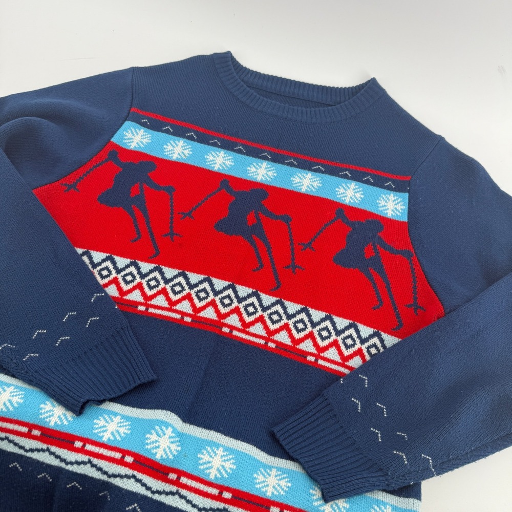 Ski The East Mens Blue Red Fair Isle Skier Knit Sweater M09 Small